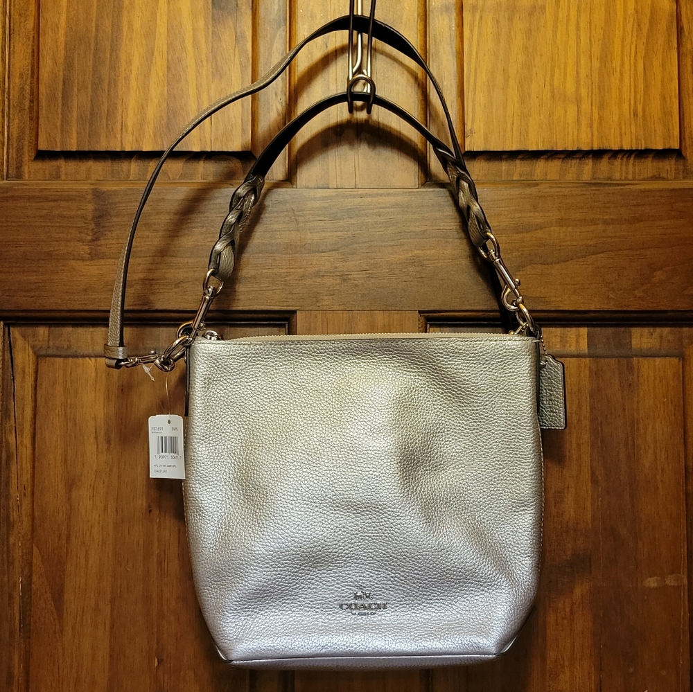 COACH MINI ABBY DUFFLE PLATINUM LEATHER CROSSBODY F87691 NWT